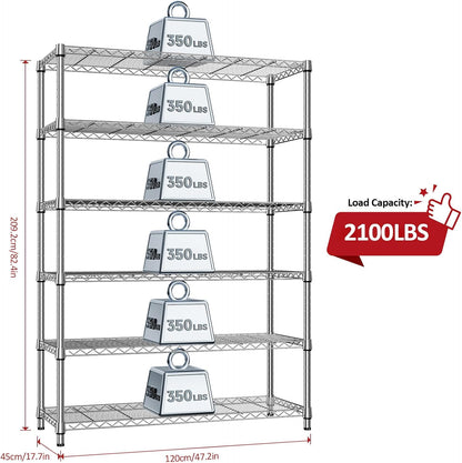 IZEUK 6-Tier Heavy Duty Metal Wire Shelving Unit, Adjustable Storage Rack Organizer for Garage, Kitchen, Office, Pantry, Warehouse (Chrome, 17.7" D x 47.2" W x 82.7" H)
