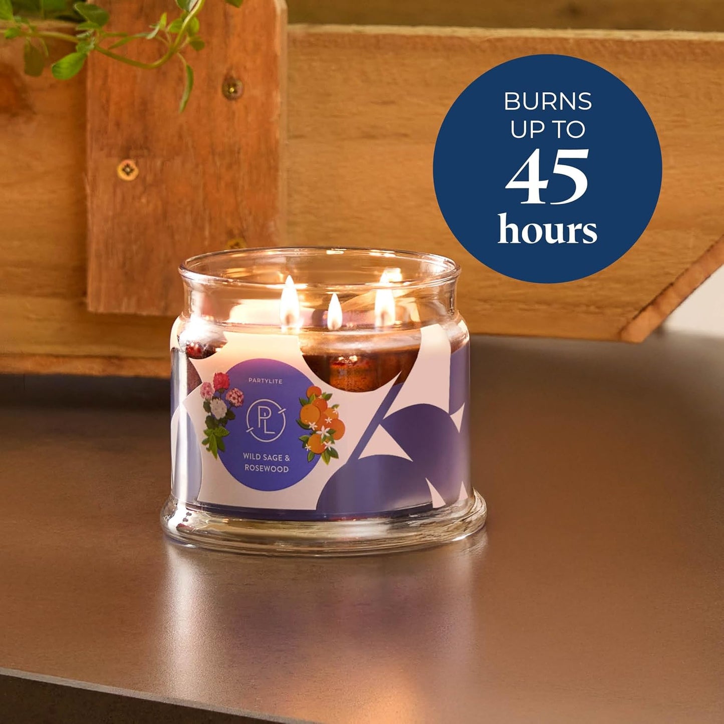 PartyLite Wild Sage & Rosewood Scented, Notes of Sage Leaf, Rosewood, Geranium Petals and Lemongrass, 13.2oz 3-Wick Jar Candle, 45 Hour Burn Time, Luxurious Fragrance, Ideal for Gifting