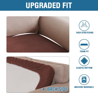 H.VERSAILTEX Velvet Stretch Individual Couch Cushion Cover Plush Cushion Slipcover for Loveseat Sofa Cushion Furniture Protector Seat Cushion Sofa Cover (1 Piece Sofa Cushion Cover, Burnt Brick)