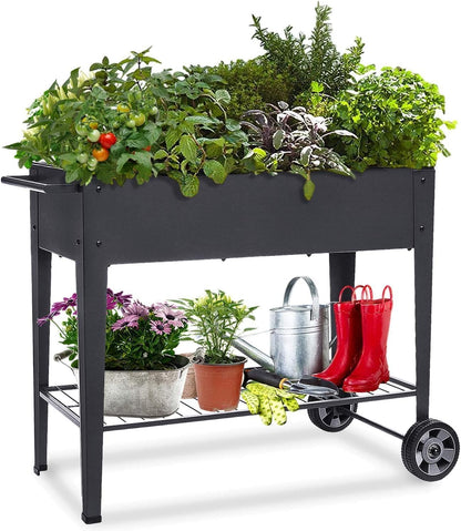 Raised Planter Box with Legs Outdoor Elevated Garden Bed On Wheels for Vegetables Flower Herb Patio