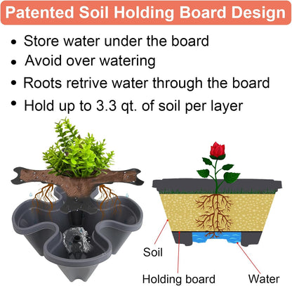 DUNCHATY Stackable Planter, Dark Gray, 5-Tier Garden Tower with Wheels, Self-Watering, Polypropylene Plastic, Indoor/Outdoor Use