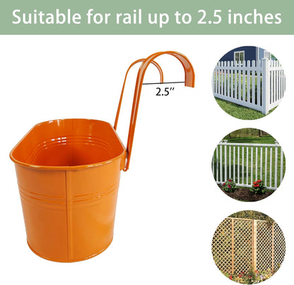8 Pack Hanging Planters 10", Colorful Metal Bacony Railing Planter for Outdoor Decor, Countryside Fence Pot Flower Bucket for Rails Patio Garden, Plant Pot for Herb (Multi-Color, 8Pcs)