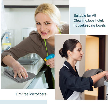 200 Pieces Microfiber Cleaning Cloths Bulk Absorbent Microfiber Towels Reusable Lint-Free Streak Free Wash Rags for House Kitchen Office Restaurants Bar Shop Car, 12 x 12 Inches (Gray)