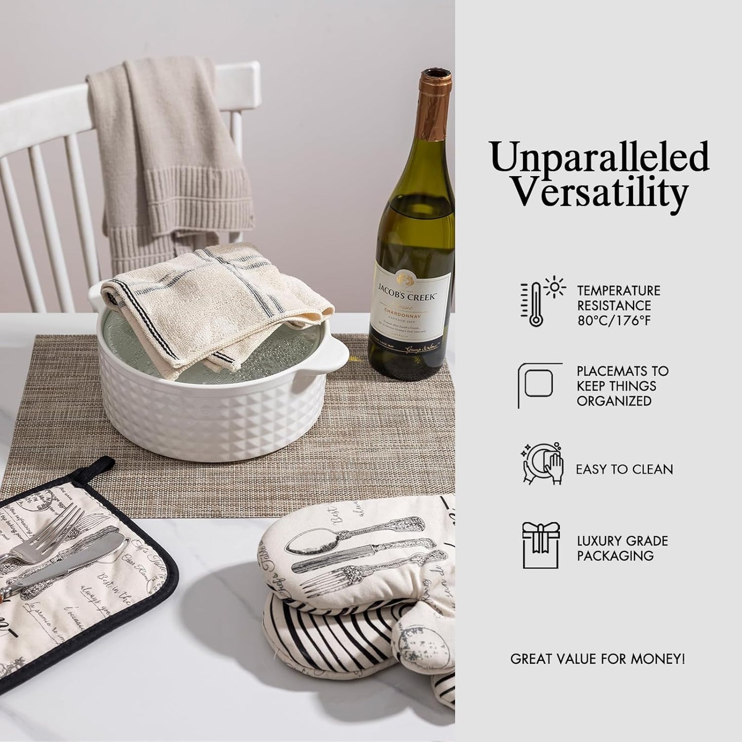 Placemats Set of 12 - Easy Clean Woven Vinyl Placemats for Dining Table, Indoor/Outdoor Place Mats, Washable PVC Table Mats（Caramel）