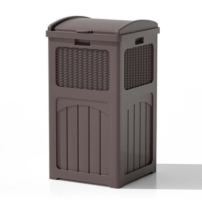 Patiowell 36 Gallon Outdoor Trash Can, Resin Outdoor Garbage Can with Lid for Patio, Backyard, Deck, Dark Brown