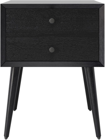 Christopher Knight Home Accent Bedside End Table, Acacia Wood Nightstand Side Table, Storage with 2 Drawers, Mid-Century Nightstand with Solid Wood Leg for Bedroom Dorm and Small Space, Black