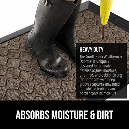 GORILLA GRIP 100% Waterproof All-Season WeatherMax Doormat 35x23, US Designed Natural Rubber, Stain and Fade Resistant, Low Profile Indoor Outdoor Door Mats, Easy Clean Patio Mat, Latte Quatrefoil