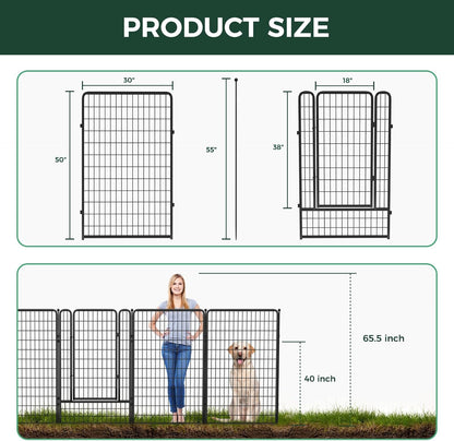 FXW Garden Fence Outdoor for The Yard – 50in(H) x 80.3ft(L) Heavy Duty Metal Animal Barrier for Dog and Rabbit, Decorative Dog Fence, 32 Panels, Black