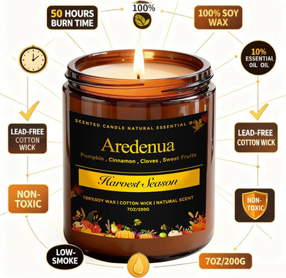 Harvest Season Candle - Fall Harvest Candle | Autumn Scented Candle - 7oz Soy Candles for Home Scented, Long Lasting Fall Scented Candle for Home, Cozy Seasonal Gift for Women Men