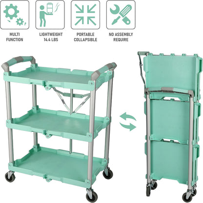 Olympia Tools 89-349 Pack-N-Roll Folding Collapsible Service Cart, 150LB Capacity, Teal