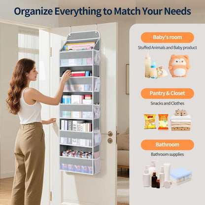 Yecaye Over The Door Organizer Storage, 5-Tier Heavy Duty Door Organizers Hanging with 10 Side Mesh Pockets, 44 lbs Load Capacity Behind Door Storage for Bathroom Nursery Bedroom Dorm Closet, Grey