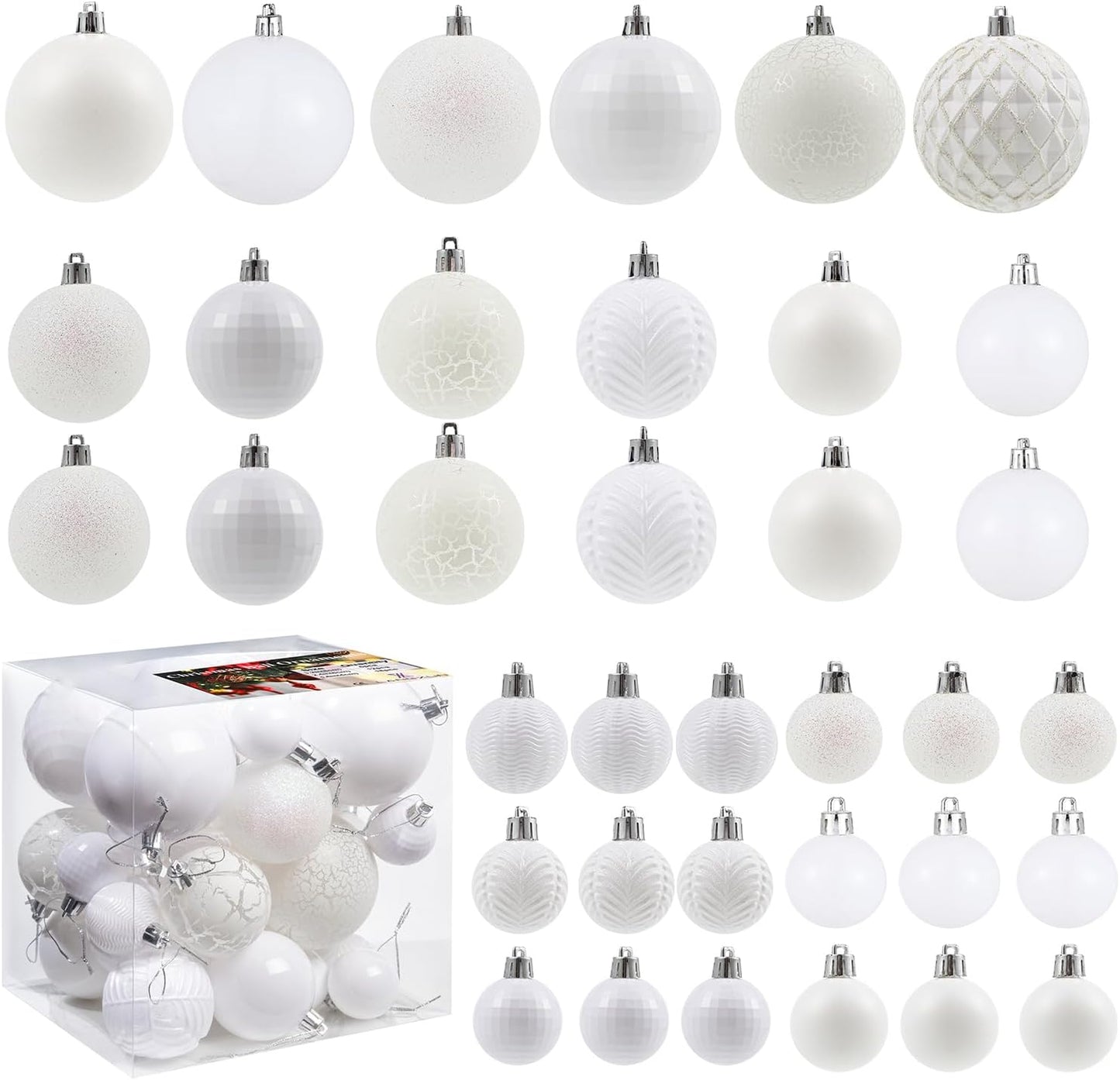 LANGXUN 36pcs White Christmas Tree Decorations Balls, Bolas De Navidad, 2025 Christmas Decor, Indoor Outdoor Shatterproof Christmas Ornaments, Xmars Party Wedding Suppiles