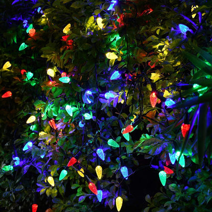 Solar Christmas Lights Outdoor C6 Strawberry String Lights, LED Christmas Fairy Lights 50 LEDs Solar Operated Rechargeable Garden Lights for Christmas Tree, Holiday, Arbor Decor (Multicolor, 8 Modes)