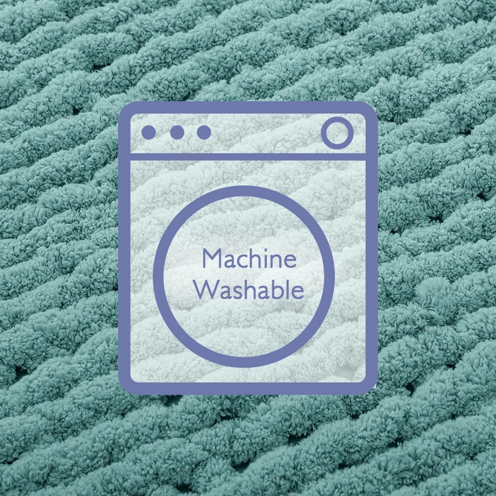 Bigacogo Chunky Knit Throw Blanket for Couch, 40x60 inches, 100% Hand Knitted with Thick Jumbo Chenille Yarn, Cozy Soft Large Rope Knot Cable Crochet Blankets for Sofa Bed Living Room, Light Teal