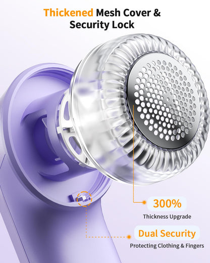 Fabric Shaver, Rechargeable Lint Shaver with Digital Display, Electric Portable Sweater Shaver with 6-Leaf Blades and Safety Lock, 3-Speeds Lint Remover to Remove Pilling for Clothes, Couch （Purple）