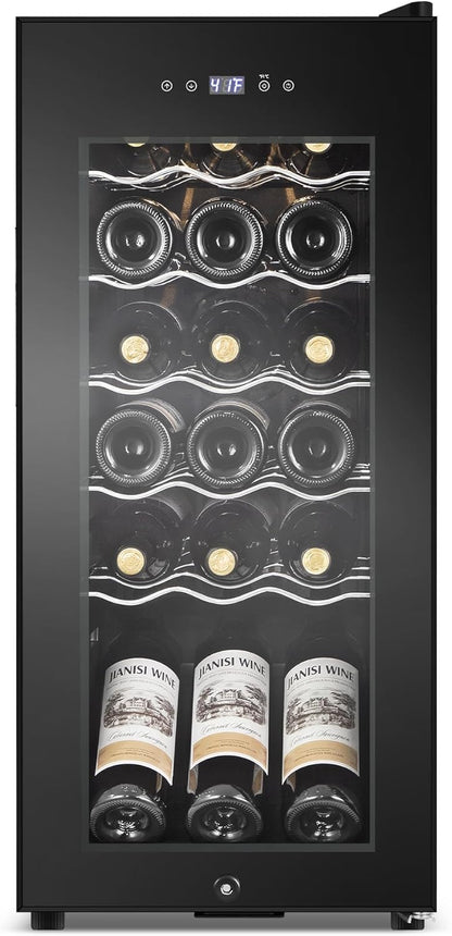 Wine Cooler Refrigerator 18 Bottles, Small Wine Fridge Mini Wine Fridge Countertop with Glass Door Wine Cellars for Red Wine, Champagne, Dry White Wine, Sparkling Wines