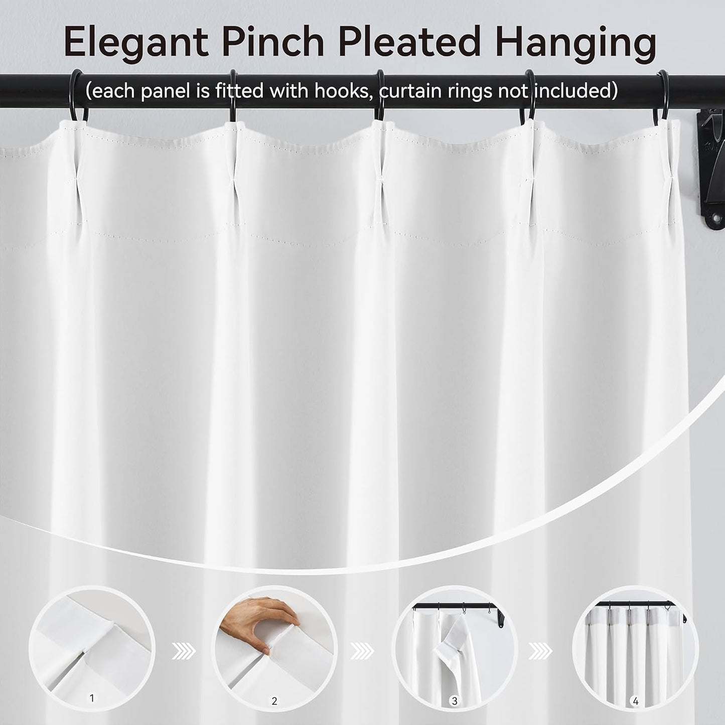 KangBang Pure White Pinch Pleated Curtains 84 Inches Long 2 Panels Set, Room Darkening Energy Saving Soft Drapes for Bedroom Kitchen with Hooks, Privacy Vertical Decorative,40x84 Inch