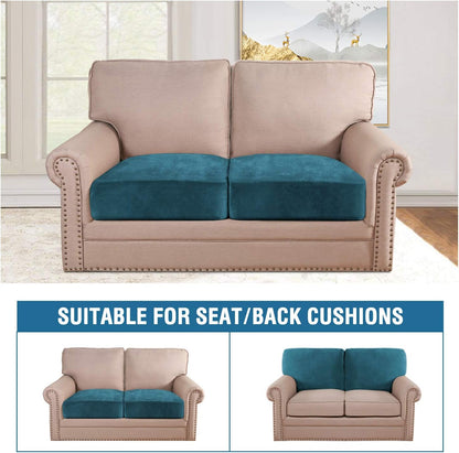 H.VERSAILTEX Velvet Stretch Couch Cushion Cover Plush Cushion Slipcover for Chair Loveseat Sofa Cushion Furniture Protector Seat Cushion Sofa Cover (2 Piece Medium Sofa Cushion Covers, Deep Teal)