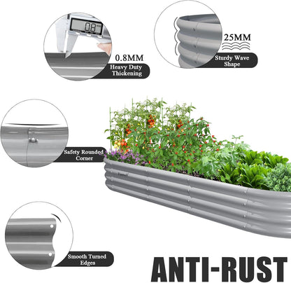 2 Pack 8x3x1FT Galvanized Raised Garden Bed Large Metal Planter Box Kit Elevated Raised Garden Planters for Outdoor Plants, Gray