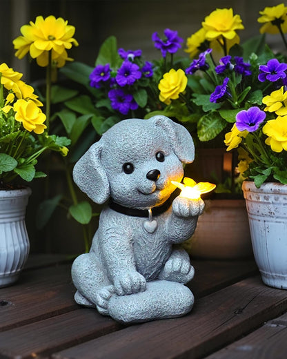 Solar Garden Statue Decor,Animal Solar Lights Outdoor Waterproof,Solar Garden Decorative Lawn Patio, Balcony, Yard Ornament Unique Housewarming Gifts (Dog Butterfly)