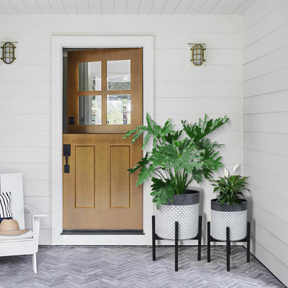 Planter with Stand Set of 2, Mid Century Plant Pots with Metal Legs Indoor, Modern Flower Pots with Drainage Holes, Decorative Garden Pot for Living Room, Office, Garden, or Balcony 10 & 12 inches