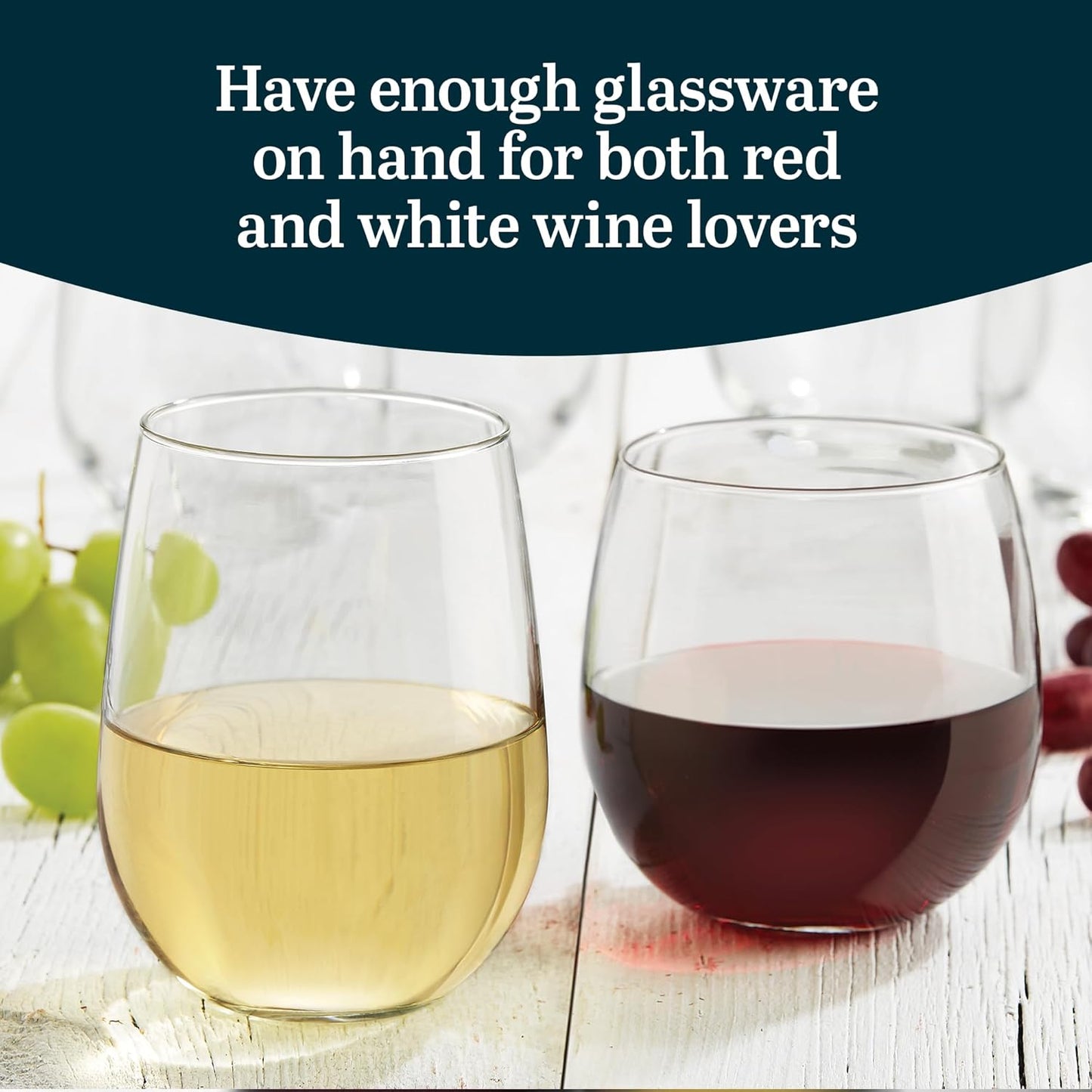 Libbey Stemless Wine Glasses Set of 12, Dishwasher Safe Set Of Wine Glasses, Perfect for Cocktails, Water, and Outdoor Glassware