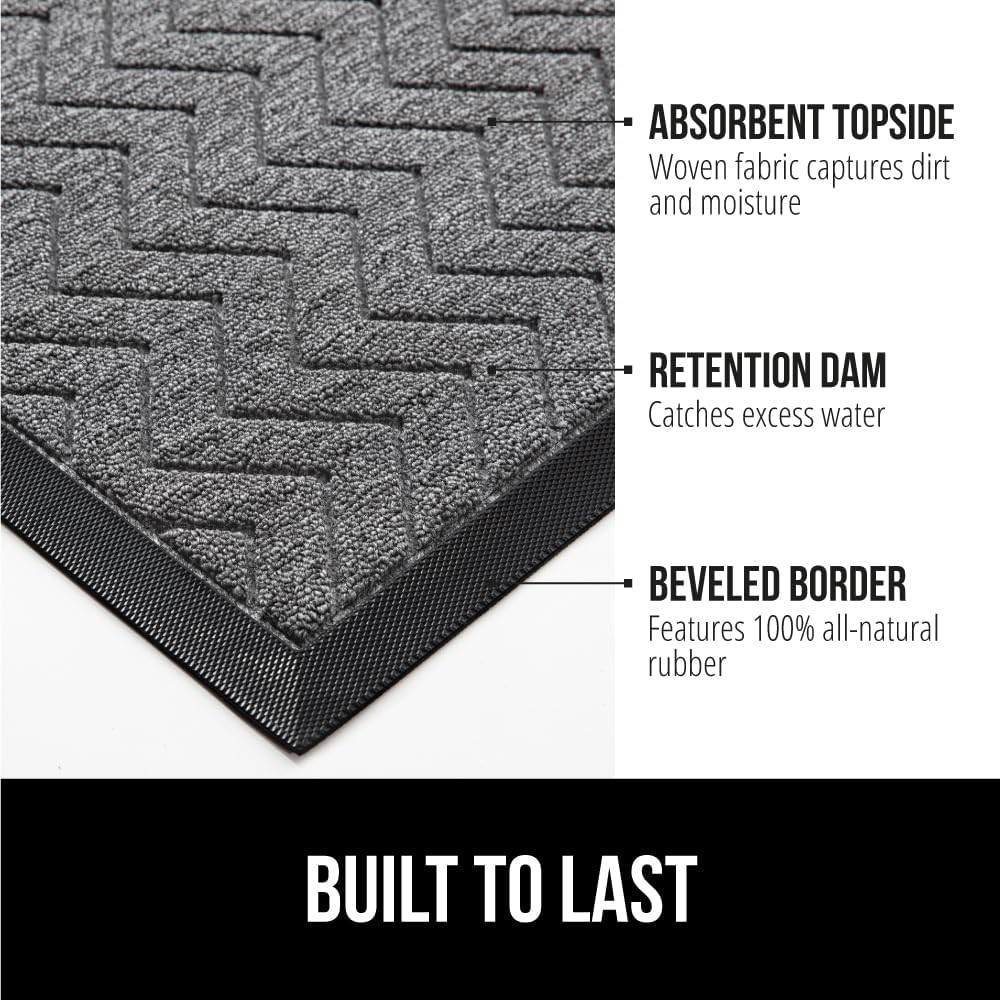 GORILLA GRIP All-Season WeatherMax Doormat, 72x24, Durable Natural Rubber, Stain and Fade Resistant, Low Profile, Indoor Outdoor Door Mats, Easy Clean Patio Entrance Mat, Steel Chevron