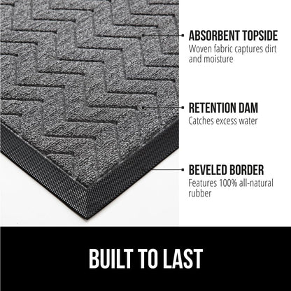 GORILLA GRIP All-Season WeatherMax Doormat, 72x24, Durable Natural Rubber, Stain and Fade Resistant, Low Profile, Indoor Outdoor Door Mats, Easy Clean Patio Entrance Mat, Steel Chevron