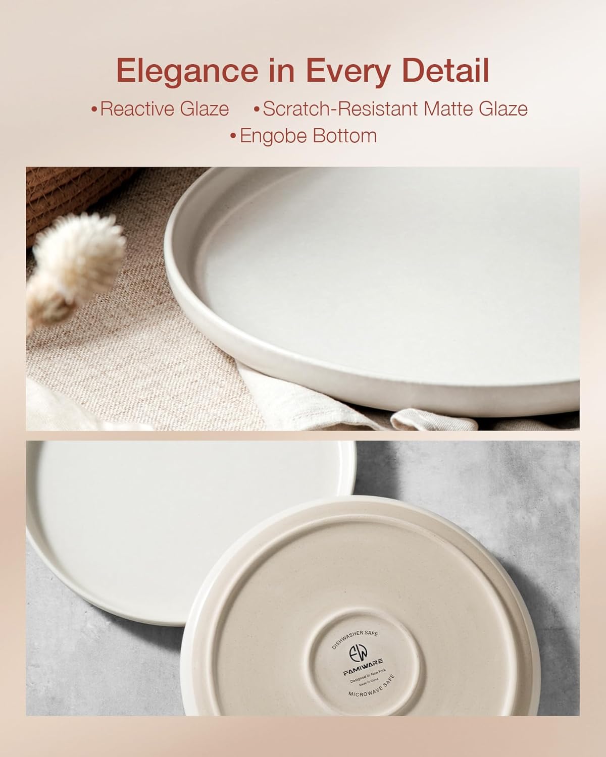 Famiware Milkyway Plates and Bowls Sets, 12 Pieces Dinnerware Sets, Reactive Glaze Dish Set, Stoneware Dishes Set for 4, Matte White