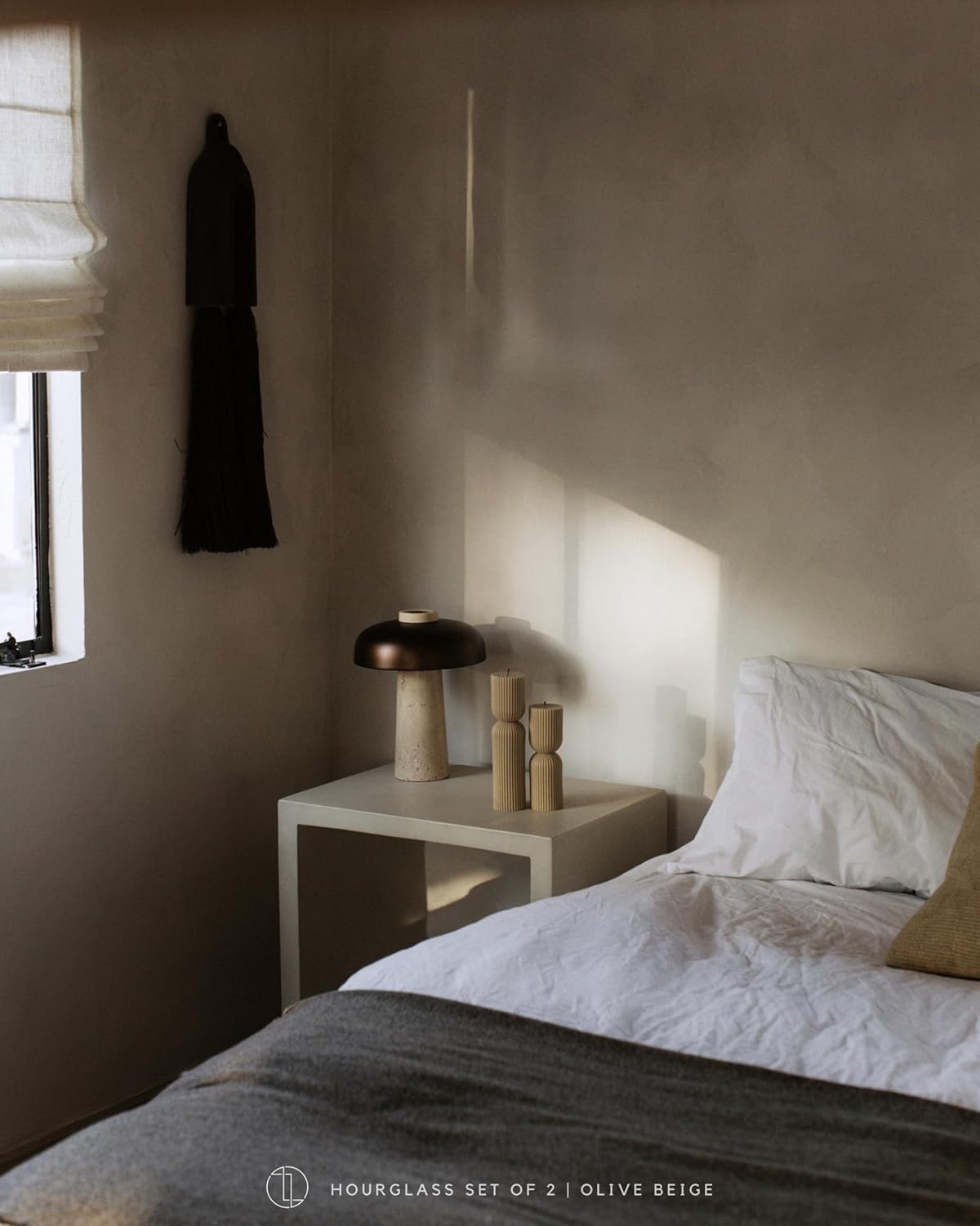 LAWA Hourglass Pillar Candle - Large Beautiful Handmade Pillar Scented Soy Wax Candle Elegant Bubble Aesthetic Candle Housewarming Gift Home Room Shelf Decor Idea Olive Beige (Set of 2)