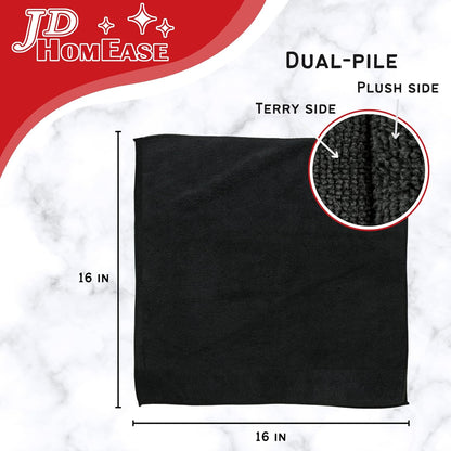 Microfiber Cleaning Cloths,48 Pack, 16"x16", All-Purpose, Softer, Highly Absorbent, Lint-Free, Reusable, Washable Pro Towels, Black, for House, Kitchen, Bathroom, Car, Office