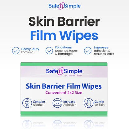 Safe n' Simple Skin Barrier Wipe with Alcohol - 50 Individually Packaged Wipes 2"x2" - Ostomy Sterile Skin Prep Pads - Skin Barrier Film Wipes for Ostomy - Alcohol Stoma Barrier Prep Pads