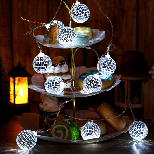 Zhanmai 30 LED Disco Ball String Lights Decor Lighted Mini Mirror Disco Balls Ornaments for 70s 80s Party Supplies Club(1.97 Inch Ball,Silver)