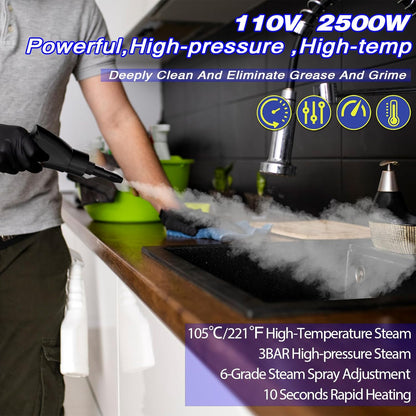 2500W Handheld Steam Cleaner,Portable Car Steamer For Auto Detailing,High-Temperature and Pressure Steam Cleaner For Home, Steam Cleaning Machine for Furniture,Kitchen,Grout,Floor,Tile (Blue)