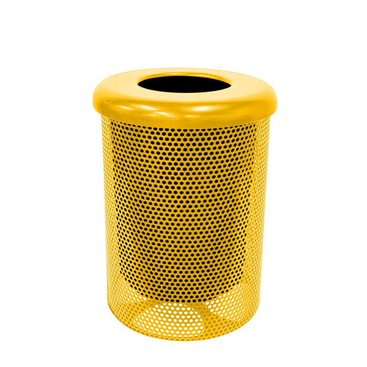COATEDOUTDOORFURNITURE RFT-P-YEL Heavy Duty Round Trash Receptacle with Flat Top, Liner Included, 32 Gallon, Yellow, Made in America