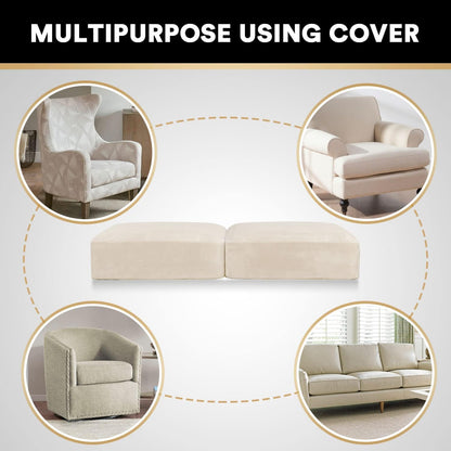 PrinceDeco Velvet Couch Cushion Cover Soft Stretch Cushion Slipcover for Chair Loveseat Sofa Cushion Furniture Protector Seat Cushion Sofa Cover (2 Piece Large Sofa Cushion Covers, Ivory)
