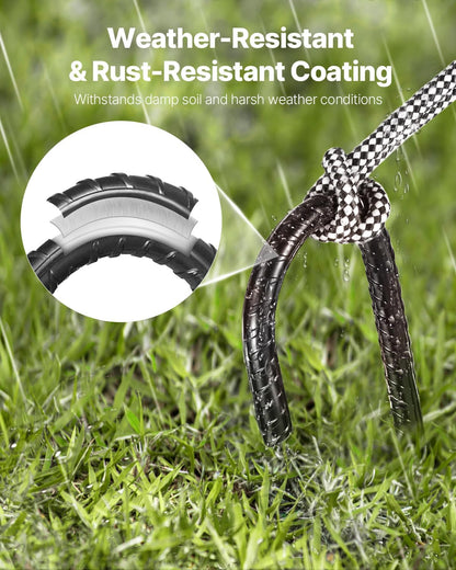 VEVOR Rebar Stakes, 16-Inch, Heavy-Duty 0.4 in Diameter J Hook, Galvanized Steel Ground Anchors with Chisel Point End & Rust-Resistant Coating, for Gardening Support, Fence, Camping Tents (24-Pack)