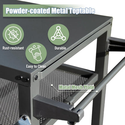 Domi 3-Shelf Outdoor Grill Table, Grill Cart Outdoor with Wheels, Pizza Oven and Food Prep Table, Blackstone with Propane Tank Hook, BBQ Stand for Blackstone Griddle for Outside BBQ