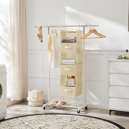 MAX Houser 6 Tier Shelf Hanging Closet Organizer, Closet Hanging Shelf with 2 Sturdy Hooks for Storage, Foldable (Beige-D3)