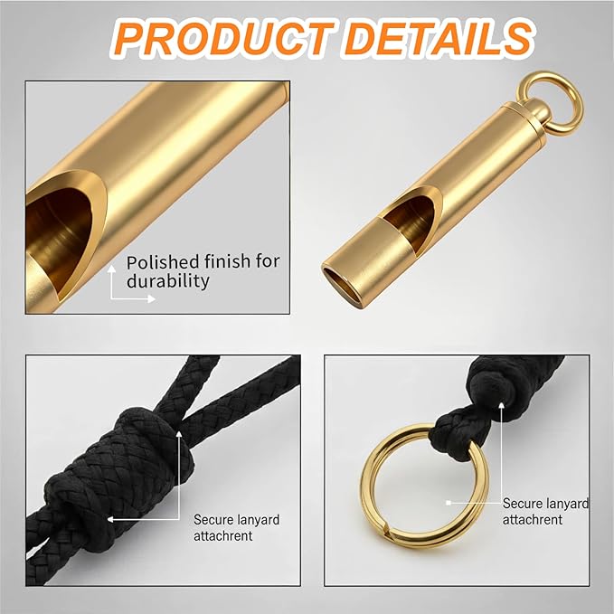 Titanium Emergency Whistle, 120DB Survival Safety Whistles with Black Lanyard, Outdoor Small Lifesaving Loud Whistle for Coaches Sports Boating Dog Training Hiking Camping