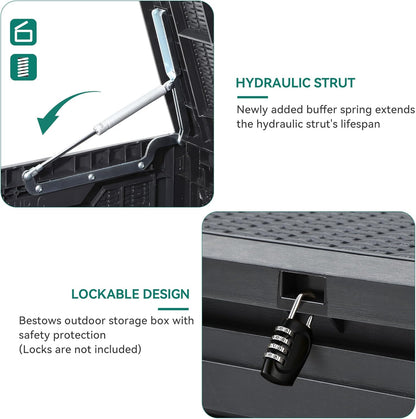 YITAHOME 100 Gallon Outdoor Storage Box, Large Water Resistant Resin Deck Box, Indoor Outdoor Lockable Storage Container for Patio, Garden, Cushions, Tools, Equipment (Dark Gray)