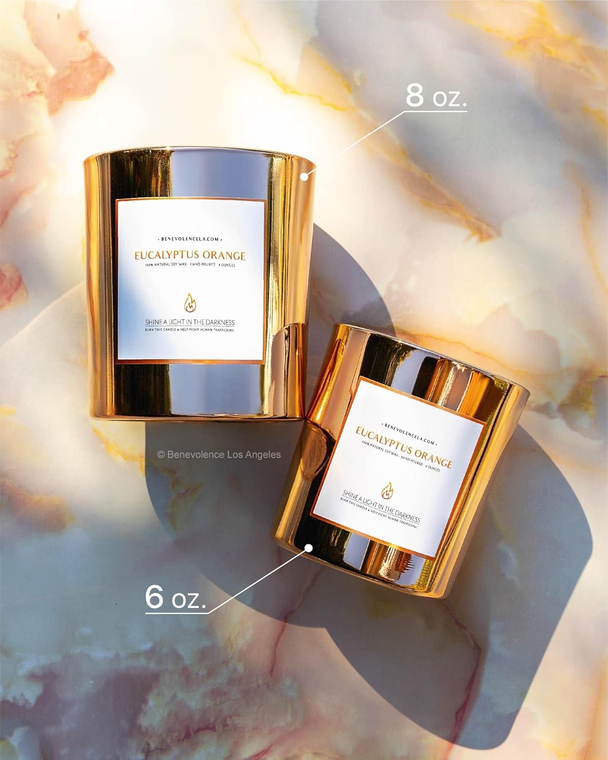 Benevolence LA Eucalyptus Orange Wood Wick Candles | Soy Scented Candles for Home | Gifts for Women and Men | Home Fragrance | Aromatherapy | Shelf Decor, Bathroom Freshener | 8oz, 45 Hour Burn