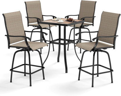 Sophia & William Outdoor Bar Set, Patio Bar Table and Chairs Set, Bar Height Patio Set - 4 x Swivel Bar Chairs(Brown), 1 x Square Bar Table(Wood-Like)