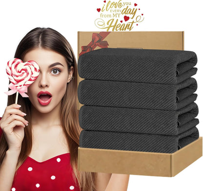 VOOVA & MOVAS Grey Bath Towels (4PC, Large 30"x56") - 100% Cotton | Quick Dry | Light Weight | Thick | Soft | Absorbent, Luxury Hotel Shower Towel, Bath Towel Gift Set, Dark Gray
