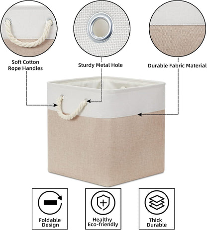 Bidtakay Fabric Storage Baskets for Organizing Beige 13 Inch Collapsible Square Baskets 3 Pack Organization Bins Large Cube Storage Bins Closet Baskets for Shelves Clothes