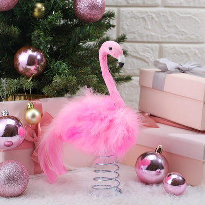 Retisee Flamingo Christmas Tree Topper Artificial Feather Flamingo Christmas Flamingo Tree Topper Decoration Pink Flamingo Decoration for Christmas Garden Indoor Outdoor Holiday Ornament Party