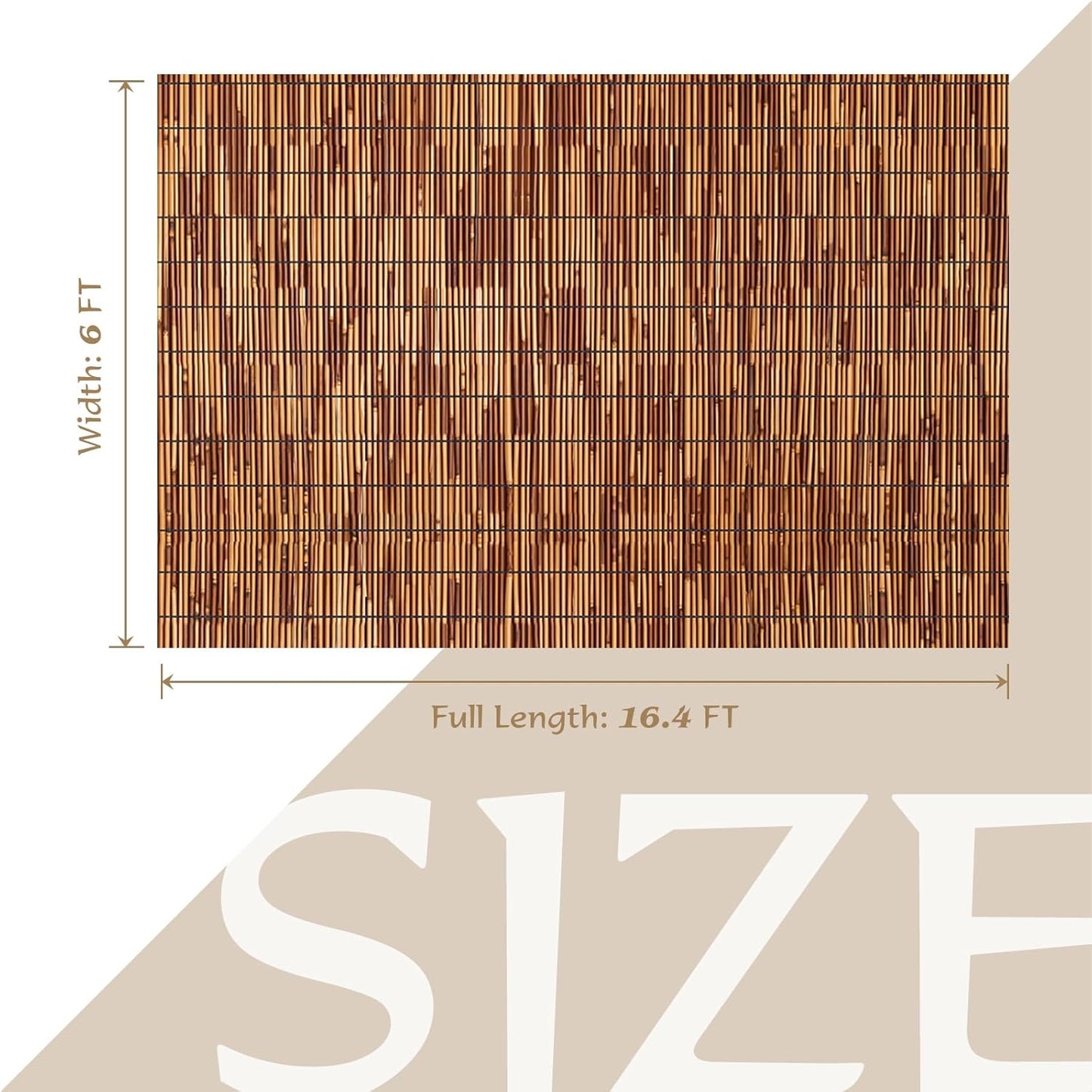 Natural Reed Fencing Rolls,6FT X 16.4FT Reed Screen Curtain Fence Covering Privacy Bamboo for Outdoor Backyard Patio Garden Decorative Fence (Brown)