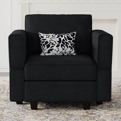 Belffin Modular Sectional Arm Accent Chair with Storage Seat Velvet Armchair Single Sofa Club Chair Black