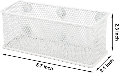 EASEPRES Magnetic Pencil Holder Set of 6 - Wire Mesh Storage Baskets Organizer with Strong Magnets - Perfect for Whiteboard, Refrigerator and Locker Accessories, White