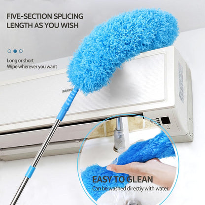 Ceiling Fan Cleaner Duster Reusable Microfiber Removable Duster with Extension Pole Adjusts 12 to 71 Inch for Cleaning Walls Bookshelves Furniture Door Window Top (Blue)